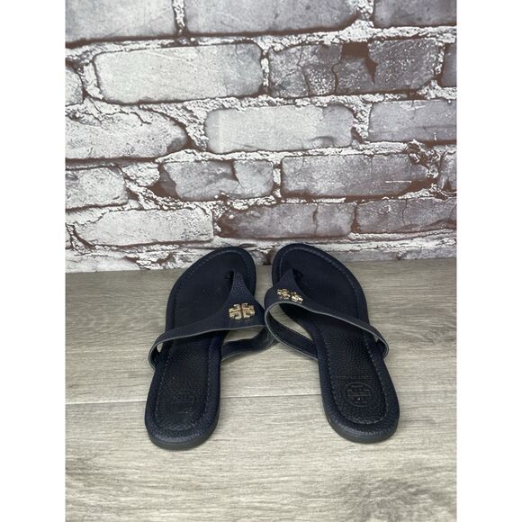 Tory Burch Jole Navy Blue Thong Tumbled Leather Sandals Women’s Sz 6.5M US/37EU - Picture 5 of 16